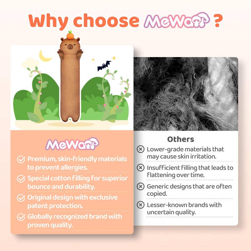 Mewaii وسادة جسم كابيبارا طويلة ميوائي، حيوانات محشوة كابيبارا لطيفة، دمى ناعمة، وسائد كبيرة قابلة للعناق، هدية للفتيات (20 بوصة) - Image 2