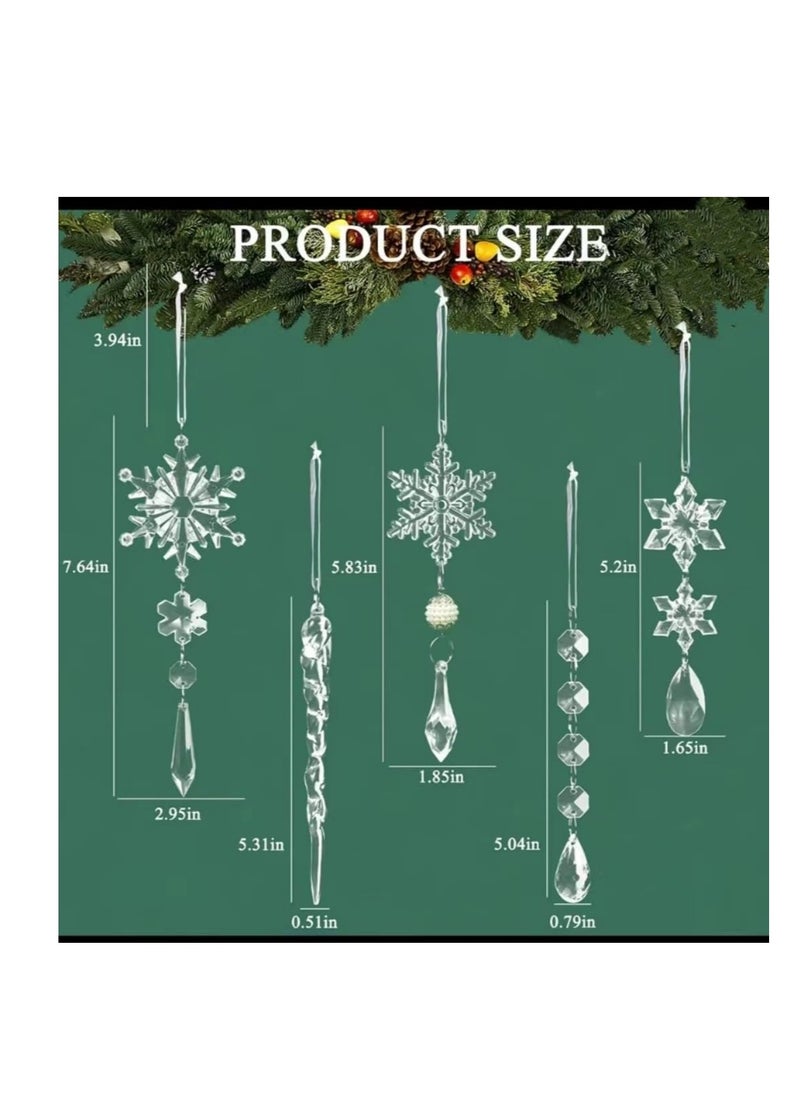 Generic Christmas Tree Ornaments, 10PCS Acrylic Snowflakes for Chritsmas Tree Decoration, Artificial Icicles Decoration Set for Xmas Home Decor, Crystal Drop Pendants for New Year Party Decorations Supplies  - Image 2