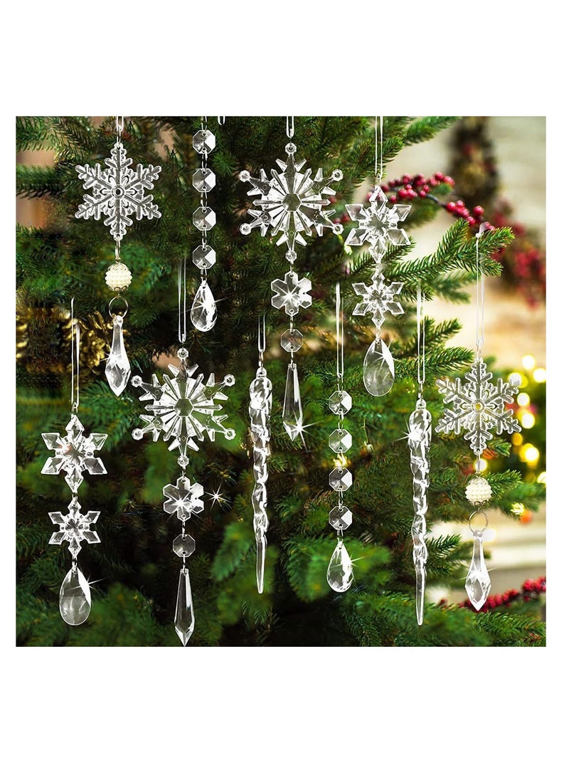 Generic Christmas Tree Ornaments, 10PCS Acrylic Snowflakes for Chritsmas Tree Decoration, Artificial Icicles Decoration Set for Xmas Home Decor, Crystal Drop Pendants for New Year Party Decorations Supplies  - Image 1