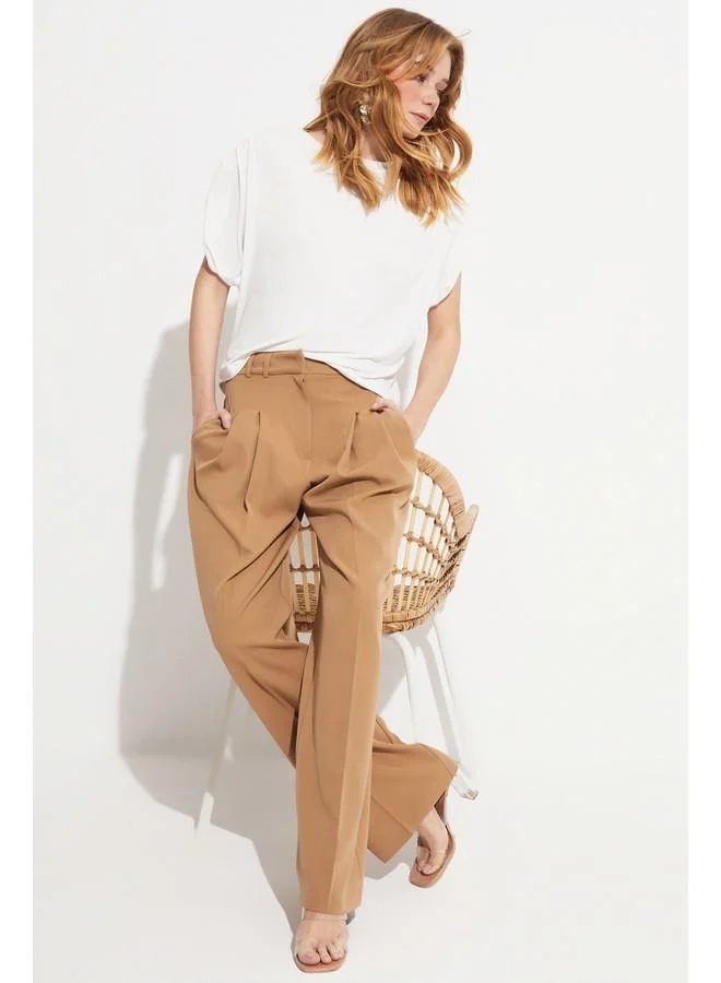 JUNE June Pleat Detailed Palazzo Trouser Mink