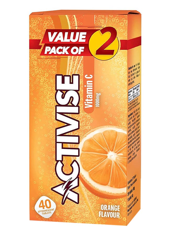 Activise Vitamin C 1000 Mg Orange Flavor Effervescent Tablets For Immunity Boost, Value Pack Of 2X20'S - Image 1