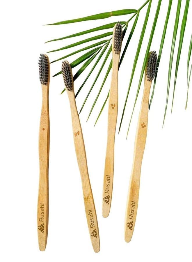 Rusabl Organic Bamboo Toothbrush for Adults (Pack of 4) Manual, Charcoal Activated Soft Bristles, Identification Marks, Biodegradable, Anti-Bacterial, Eco-friendly, Natural - Image 1