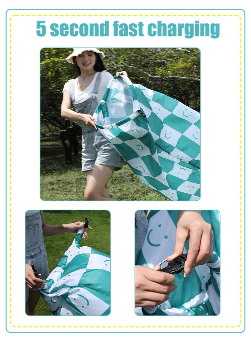Green White Checkered Inflatable Outdoor Air Sofa, Lightweight Waterproof Blow Up Couch for Backyard Travel Park - Image 5
