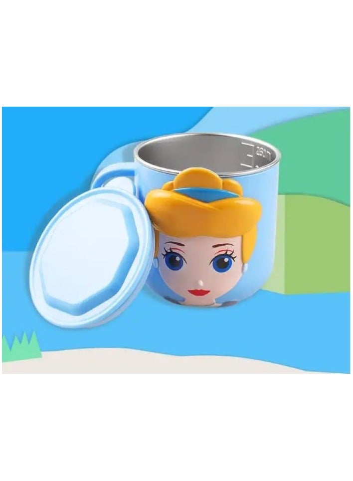 Disney كوب مياه للأطفال من الفولاذ المقاوم للصدأ سعة 280 مل بتصميم شخصية كرتونية ثلاثية الأبعاد (سندريلا) قطعة واحدة - Image 2