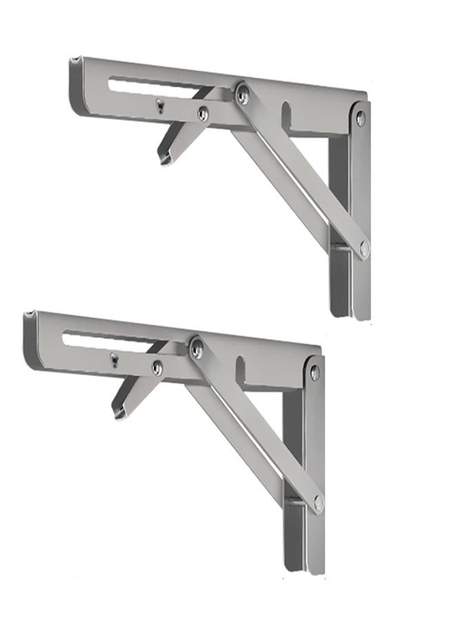 MIKMAYTOO Folding Shelf Brackets - Heavy Duty Stainless Steel Collapsible Shelf Bracket for Bench Table, Space Saving DIY Bracket, Max Load: 550lb (12 INCH-2PCS) - Image 1