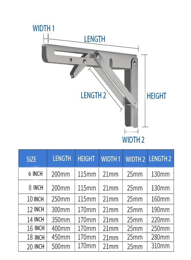 MIKMAYTOO Folding Shelf Brackets - Heavy Duty Stainless Steel Collapsible Shelf Bracket for Bench Table, Space Saving DIY Bracket, Max Load: 550lb (12 INCH-2PCS) - Image 5