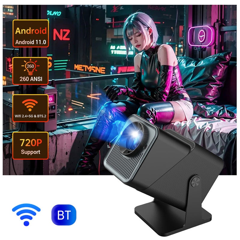 720P Projector WiFi BT5.2 Android 11 System 180°  Rotatable Movie Projector with 220in Display Screen Mirror Technique Built-in Speaker Auto Keystone Correction Support TV Box Computer Flash Disk for - Image 4