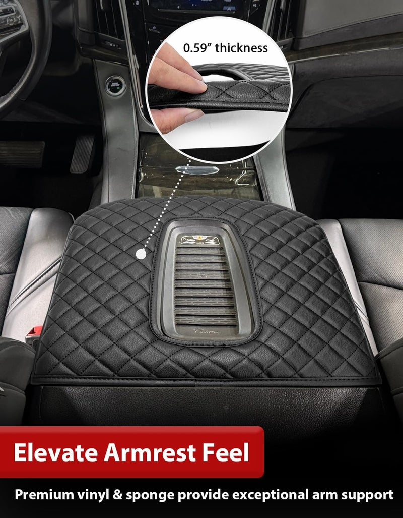 KBH Center Console Armrest Cover for Cadillac Escalade 2015 2016 2017 2018 2019 2020, PU Leather Upholstery, Console Lid Cushion Protector Arm Rest Covering, Anti-Scratch, Black - Image 2