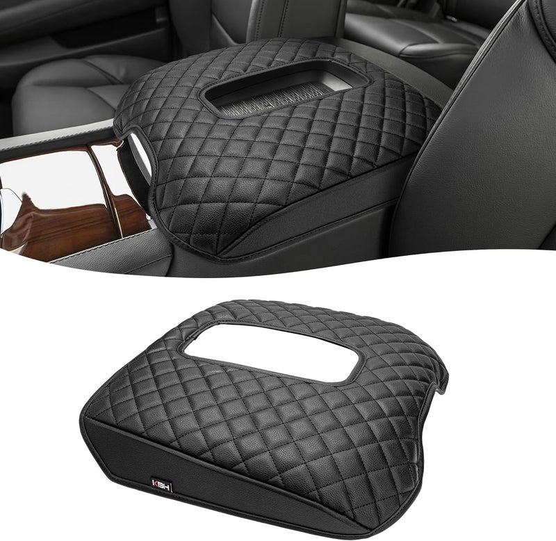 KBH Center Console Armrest Cover for Cadillac Escalade 2015 2016 2017 2018 2019 2020, PU Leather Upholstery, Console Lid Cushion Protector Arm Rest Covering, Anti-Scratch, Black - Image 1
