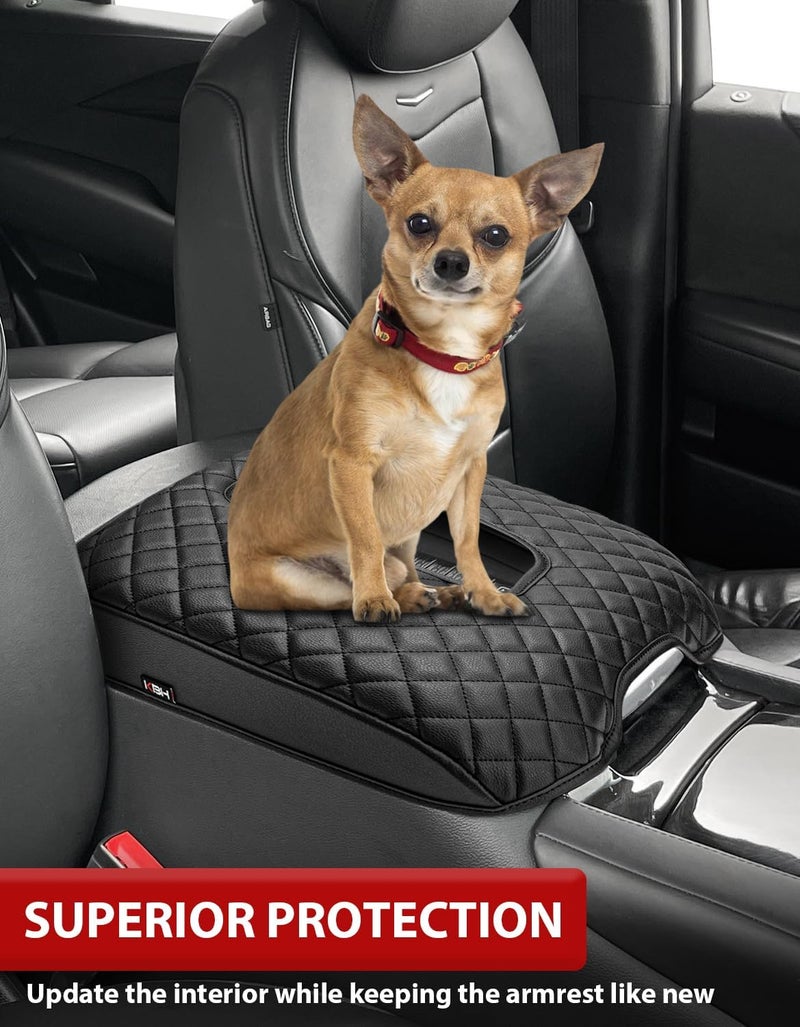 KBH Center Console Armrest Cover for Cadillac Escalade 2015 2016 2017 2018 2019 2020, PU Leather Upholstery, Console Lid Cushion Protector Arm Rest Covering, Anti-Scratch, Black - Image 3