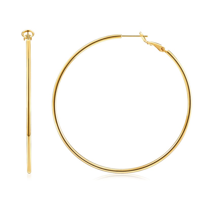 Gacimy Large Hoop Earrings for Women 14K Gold Plated, 925 Sterling Silver Post Hoops for Women, 60mm Yellow Color Big Earrings - Image 1