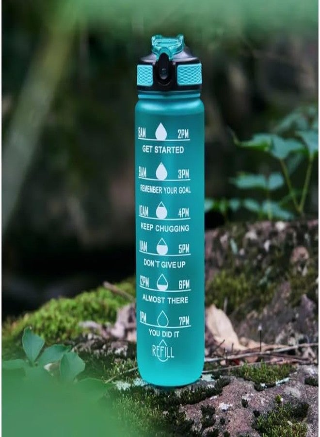 JUGTE Plastic Water Bottles 1 Litre Sipper Bottle For Adults Motivational Water Bottle Sipper With Straw & Time For Gym Office School Home Water Bottle For Kids (Light Green) - Image 2