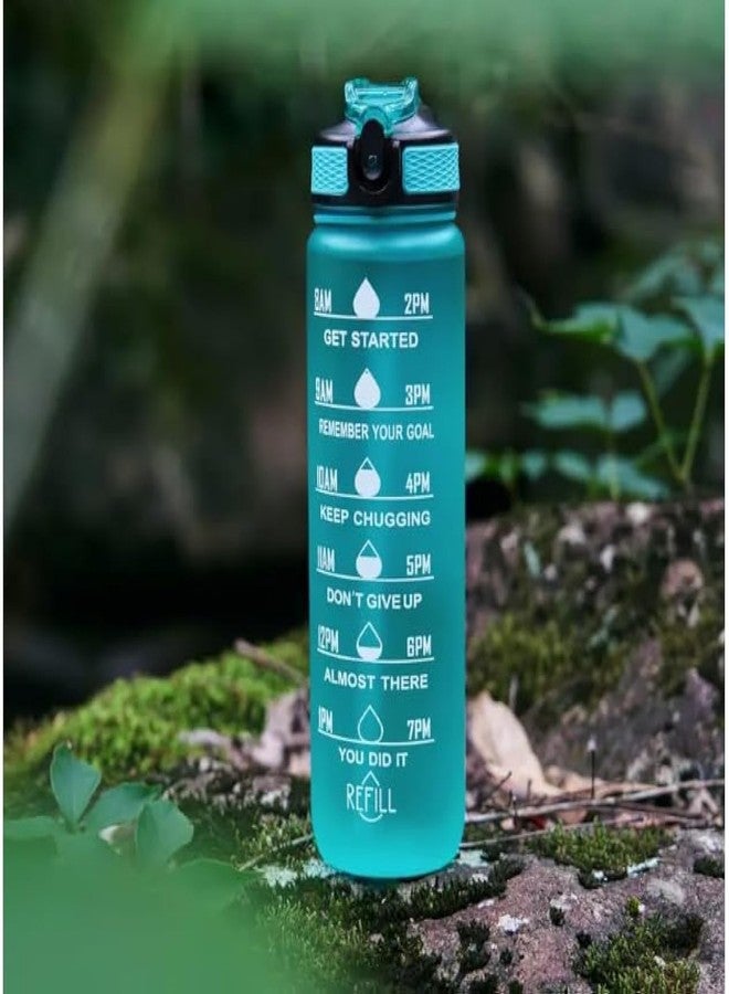 JUGTE Plastic Water Bottles 1 Litre Sipper Bottle For Adults Motivational Water Bottle Sipper With Straw & Time For Gym Office School Home Water Bottle For Kids (Light Green) - Image 1