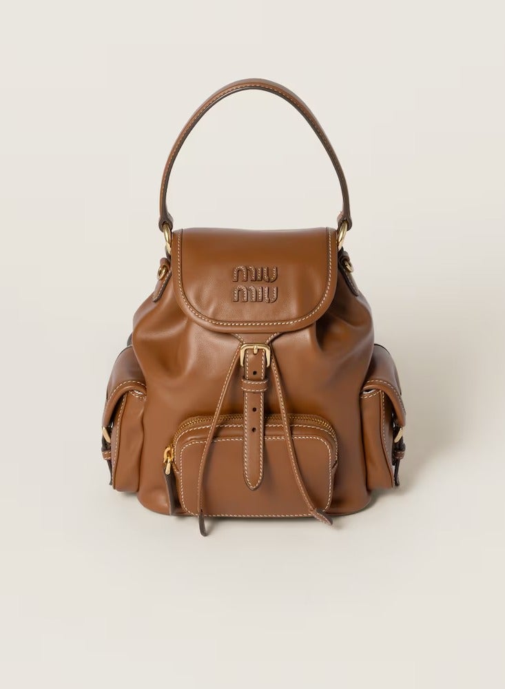 Miu Miu Lettering Logo Leather Backpack Flap - Image 1