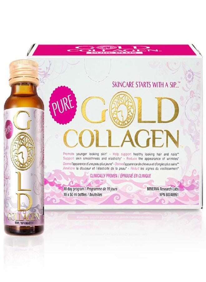 Gold Collagen GOLD COLLAGEN Pure The Original Liquid Collagen Drink for Women and Men - Marine Collagen Drink with Hyaluronic Acid for Skin Hair Nails  - Image 1