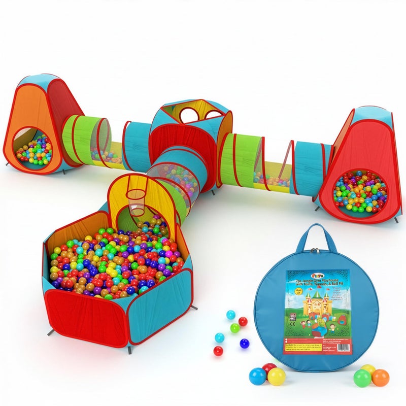 Playz 7pc Kids Play Tent with 1 Big Ball Pit for Babies 3 Play Tunnel for Toddlers and 3 Pop Up Tents Playhouse Bundle Best Birthday Gift for Boys Girls Indoor Outdoor Use Portable Play Center - Image 4