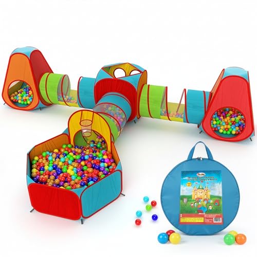 Playz 7pc Kids Play Tent with 1 Big Ball Pit for Babies 3 Play Tunnel for Toddlers and 3 Pop Up Tents Playhouse Bundle Best Birthday Gift for Boys Girls Indoor Outdoor Use Portable Play Center - Image 1