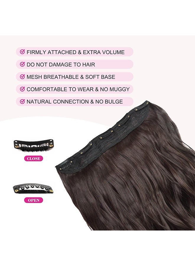 55cm 1-Pack  Full Head Curly Wave Clips in on Synthetic Hair Extensions Hairpieces for Women 5 Clips per Piece-Dark Brown - Image 2