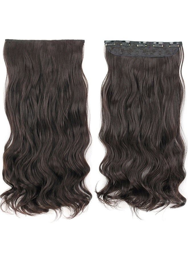 55cm 1-Pack  Full Head Curly Wave Clips in on Synthetic Hair Extensions Hairpieces for Women 5 Clips per Piece-Dark Brown - Image 1