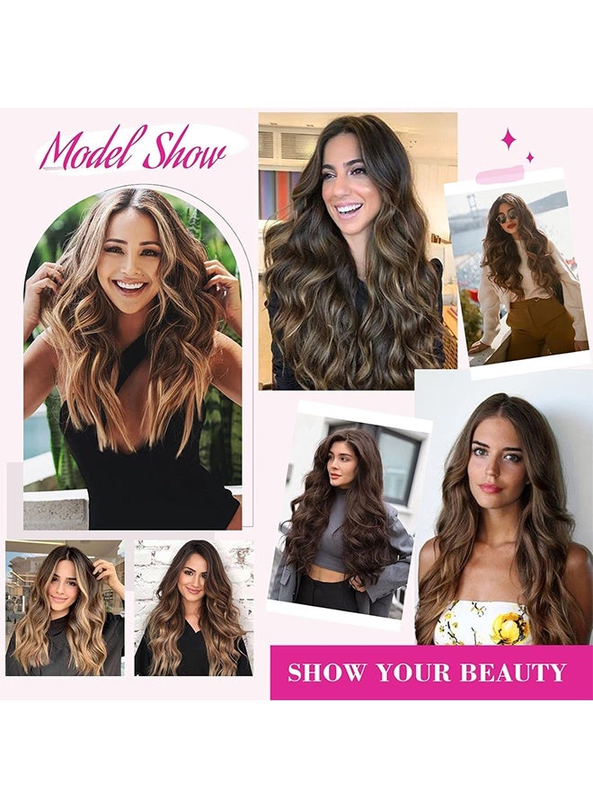 55cm 1-Pack  Full Head Curly Wave Clips in on Synthetic Hair Extensions Hairpieces for Women 5 Clips per Piece-Dark Brown - Image 4