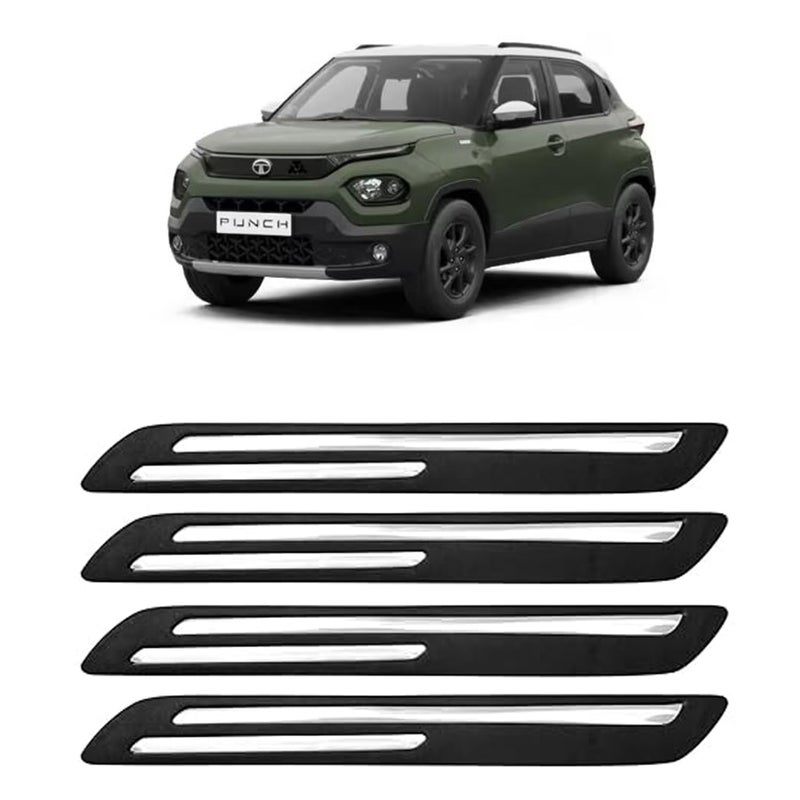 -Car Bumper Protector/Bumper Guard for Tata Punch with Double Chrome Stripe (4-Pcs)