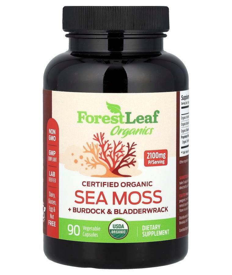 Certified Organic Sea Moss + Burdock & Bladderwrack 90 Vegetable Capsules