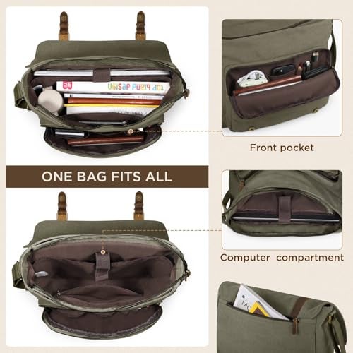 SMRITI Vintage Canvas Messenger Bag for Men 15.6-16 inch Laptop bag,Computer Satchel Shoulder Bag for School Work Travel (Green) - Image 4