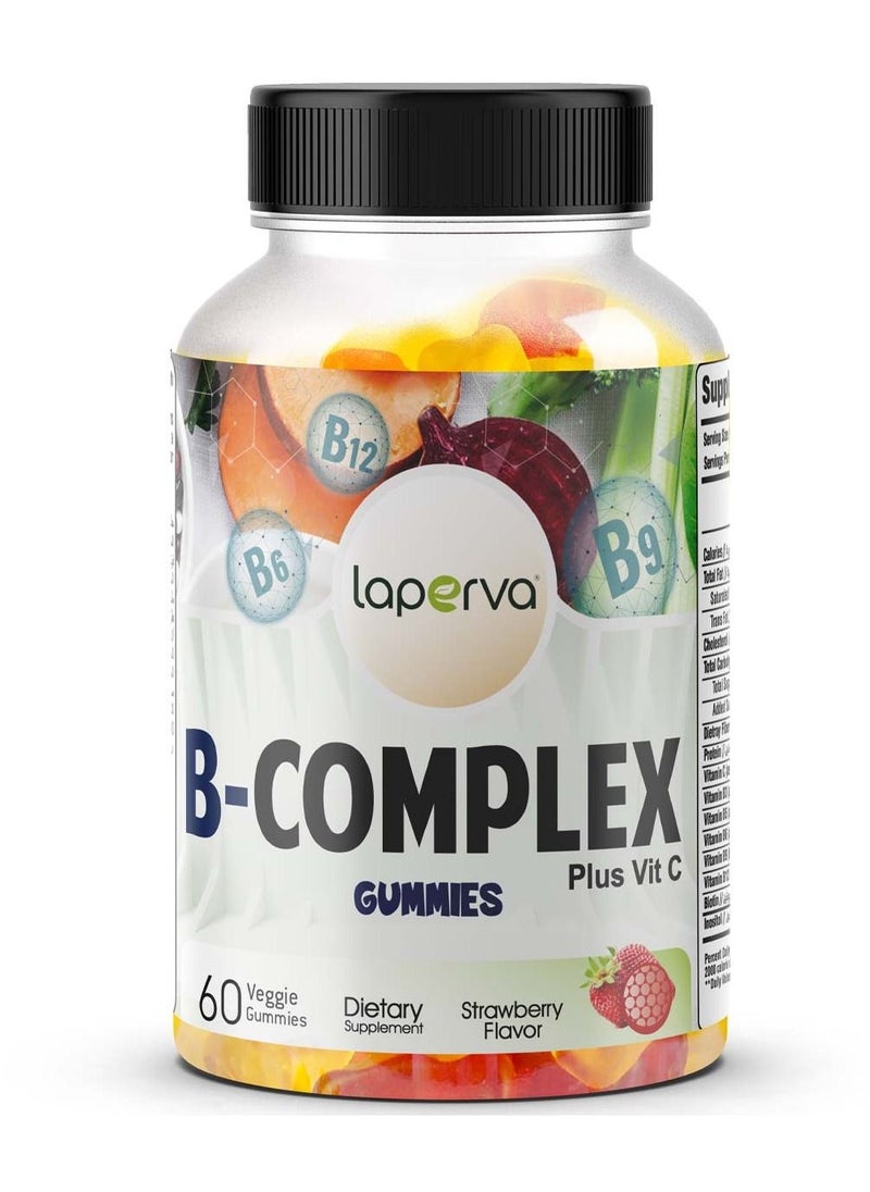 Laperva Vitamin B Complex Gummies  Strawberry Flavor  60 Veggie Gummies  Boost Energy Levels Support Red Blood Cell Growth Enhance Brain Function 
