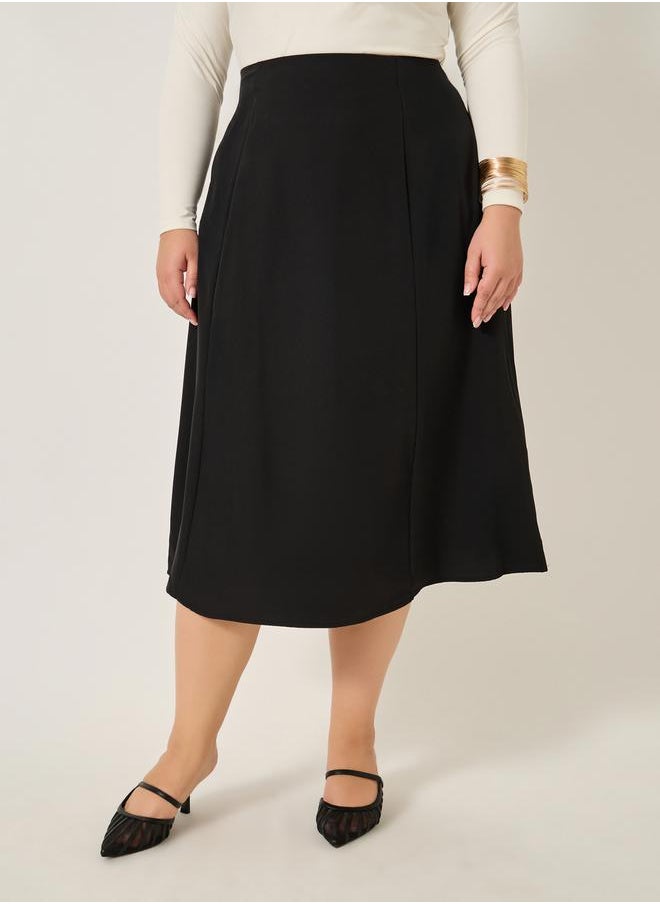 Styli Plus Size Solid High Rise A-Line Midi Skirt  - Image 2