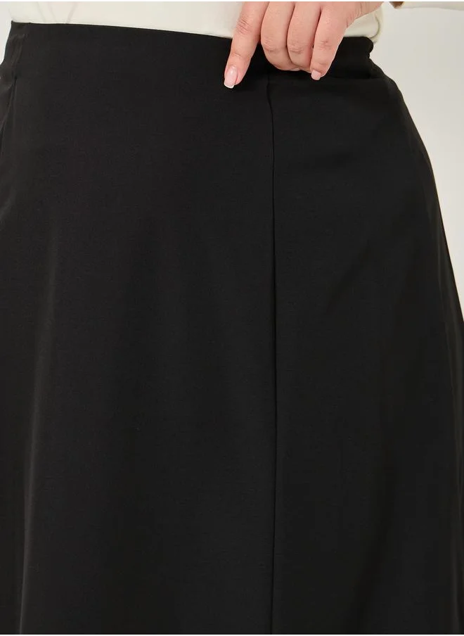 ستايلي Plus Size Solid High Rise A-Line Midi Skirt