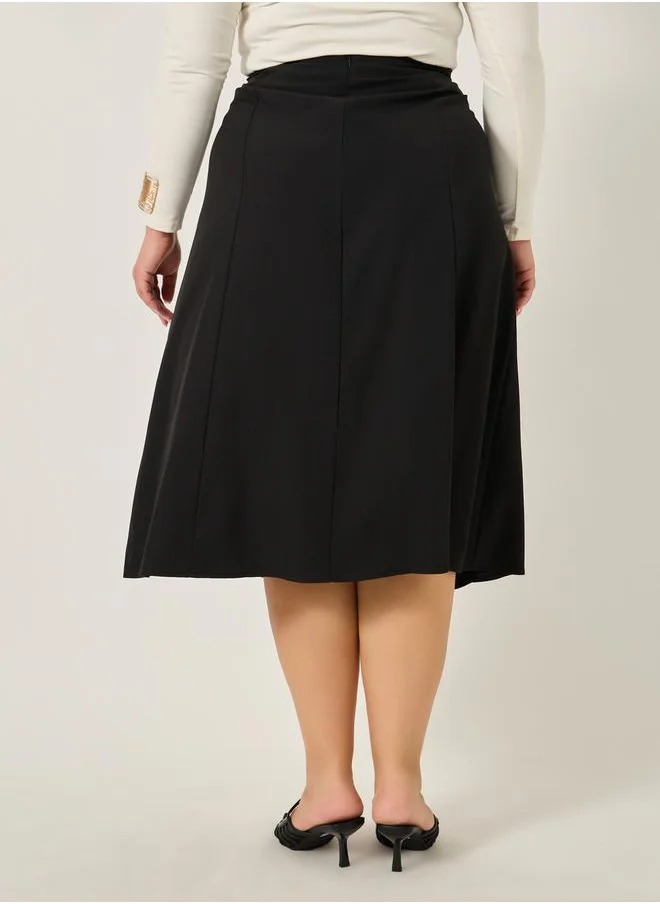 ستايلي Plus Size Solid High Rise A-Line Midi Skirt