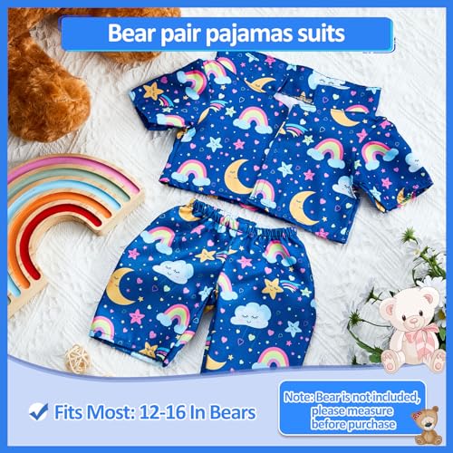 Bunnycool 2 Pcs PJ's Bear Clothes Outfit, Fit Most 12-16 Inch Bears Stuffed Clothes Pajamas Plushy for Stuffed , Pre Kindergarten Toys(Blue,Pajamas) - Image 2