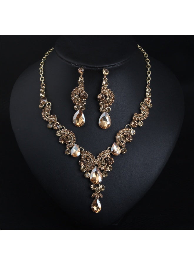 NIBEMINENT European and American Minimalist Crystal Gem Necklace and Earring Set - Luxe Elegance