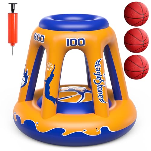 EagleStone Inflatable Floating Basketball Hoop 47 Pool Toy for Kids Ages 48 812 3 BasketballsPump Summer Outdoor Water Game Yellow - Image 1