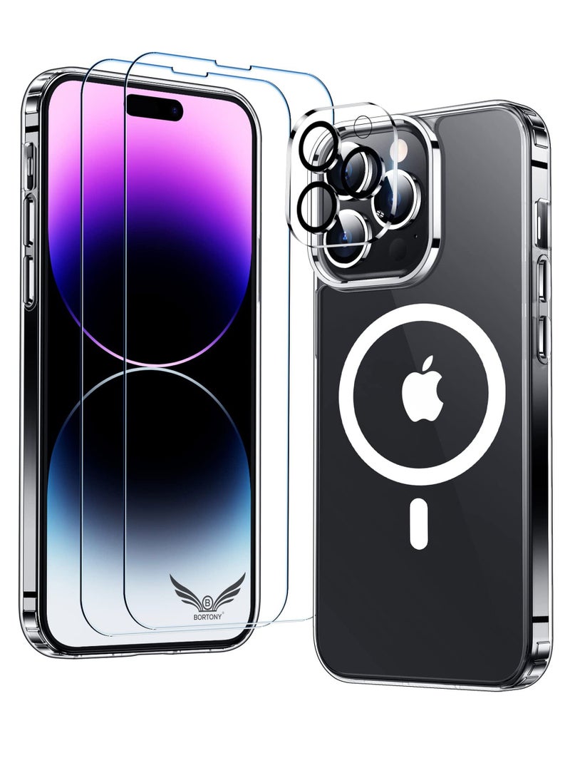 BORTONY iPhone 14 Pro Cover Screen Protectors And 1 Camera Lens Protector 4 in 1 Slim Thin Shockproof Case Compatible With Magsafe Wireless Charging - Image 1