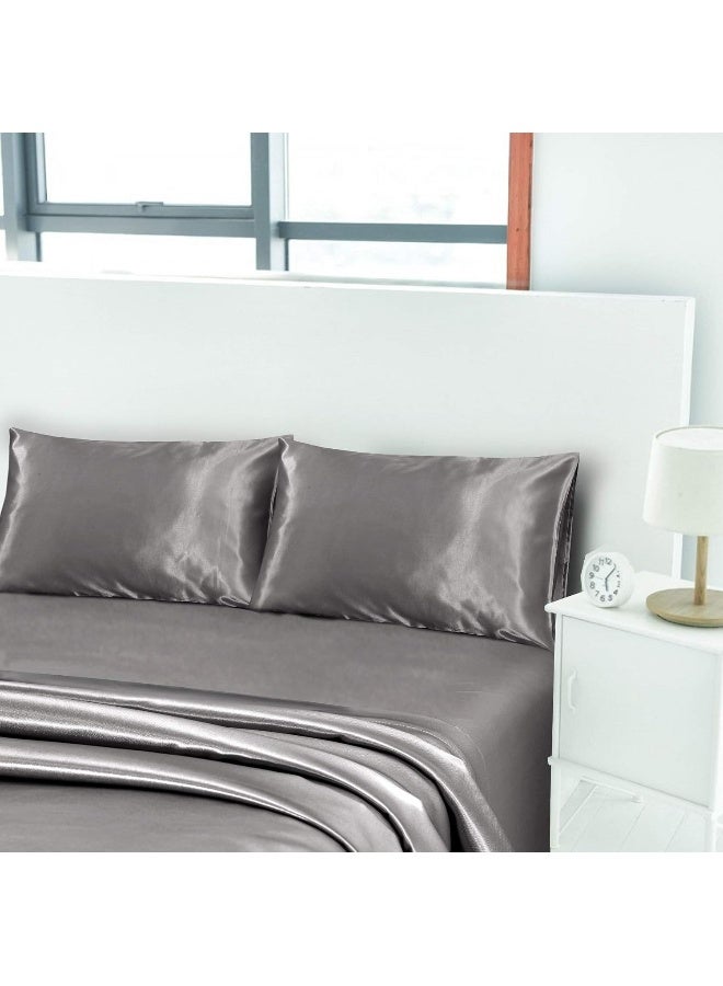 Niagara Sleep Solution Full Grey Bed Sheet Set 4 Pieces Silky Smooth Bridal Satin Deep Pocket Fitted, Flat, 2 Pillow Cases Wrinkle Stain, Fade Resistant (Grey Satin, Full)  - Image 2