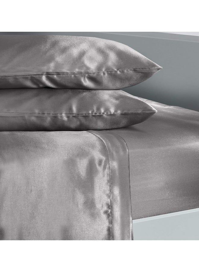 Niagara Sleep Solution Full Grey Bed Sheet Set 4 Pieces Silky Smooth Bridal Satin Deep Pocket Fitted, Flat, 2 Pillow Cases Wrinkle Stain, Fade Resistant (Grey Satin, Full)  - Image 3
