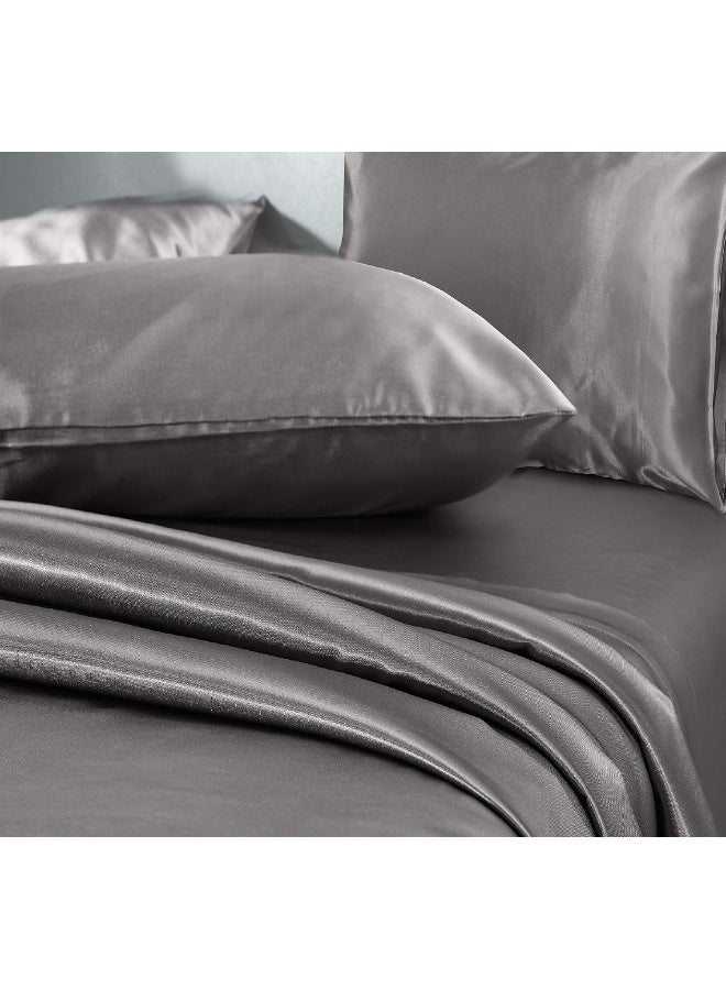 Niagara Sleep Solution Full Grey Bed Sheet Set 4 Pieces Silky Smooth Bridal Satin Deep Pocket Fitted, Flat, 2 Pillow Cases Wrinkle Stain, Fade Resistant (Grey Satin, Full)  - Image 4