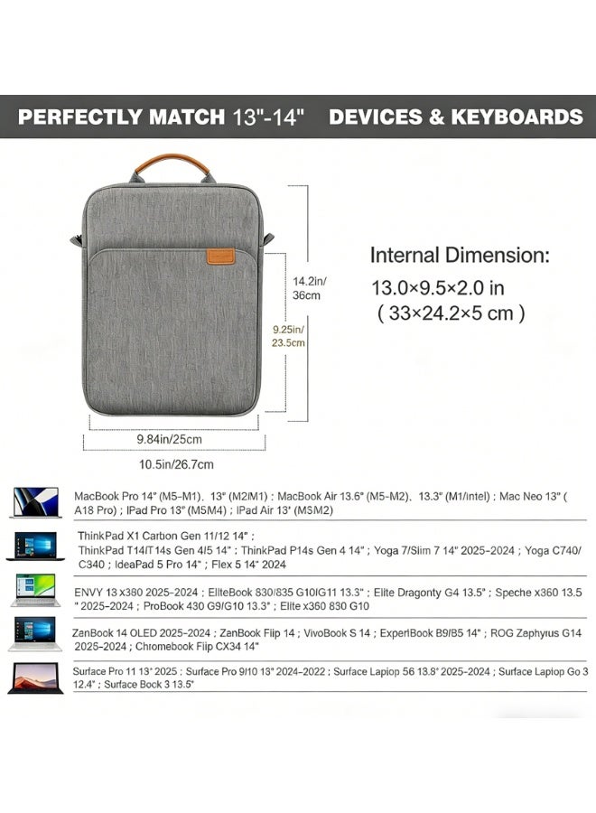 Nadrab 13-14.1 Inch Laptop Sleeve Bag, Internal 33x24.2x5cm, Fits MacBook Air 13.6" M5 2026 / MacBook Pro 14.2" M5 2026, iPad Pro 13" M5, Huawei MatePad Pro 13.2", Shockproof Carrying Case with Handle & Strap, Gray - Image 2