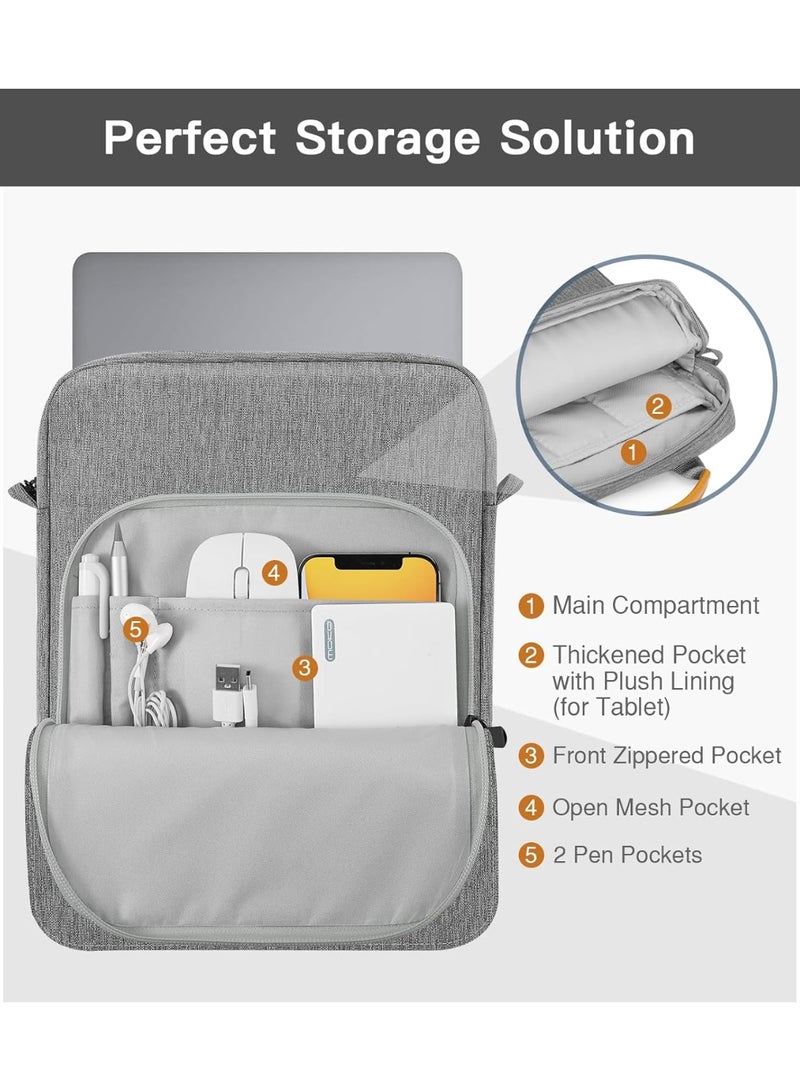 Nadrab 13-14.1 Inch Laptop Sleeve Bag, Internal 33x24.2x5cm, Fits MacBook Air 13.6" M5 2026 / MacBook Pro 14.2" M5 2026, iPad Pro 13" M5, Huawei MatePad Pro 13.2", Shockproof Carrying Case with Handle & Strap, Gray - Image 5