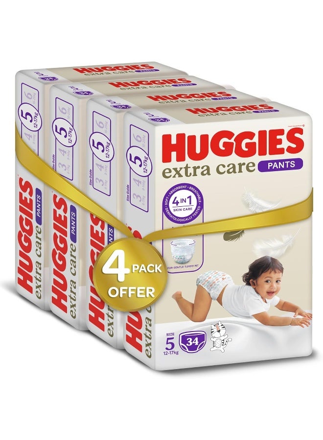 HUGGIES حفاضات هجيز إكسترا كير بحجم 5، 12-17 كجم، عبوة سوبر ميغا، 136 حفاضة - Image 2