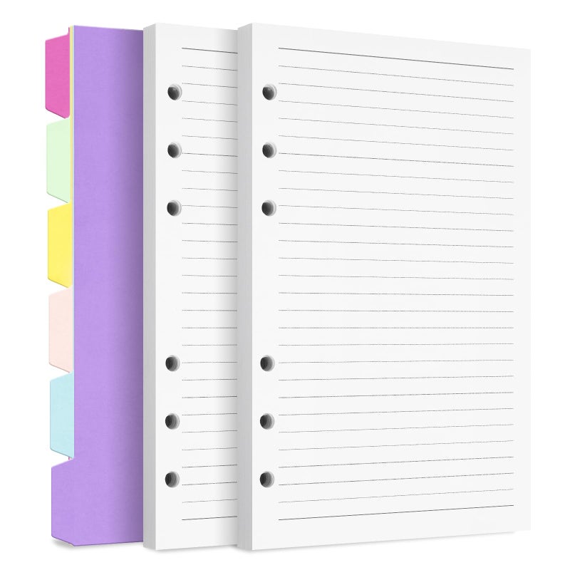 Billtigif A5 Refill Paper Planner Inserts, 6-Hole Loose Leaf Paper, College Ruled Loose Leaf with Binder Dividers, Punched Notebook Refills for 6-Ring Refillable Binder, 240 Pages, White - Image 1