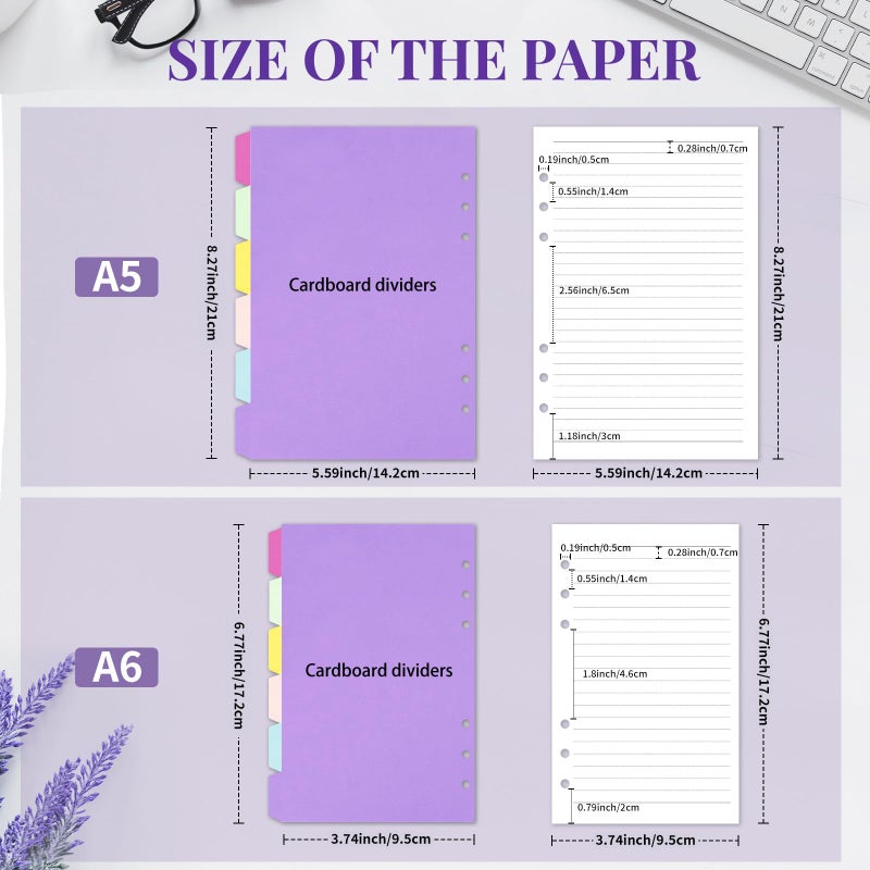 Billtigif A5 Refill Paper Planner Inserts, 6-Hole Loose Leaf Paper, College Ruled Loose Leaf with Binder Dividers, Punched Notebook Refills for 6-Ring Refillable Binder, 240 Pages, White - Image 2