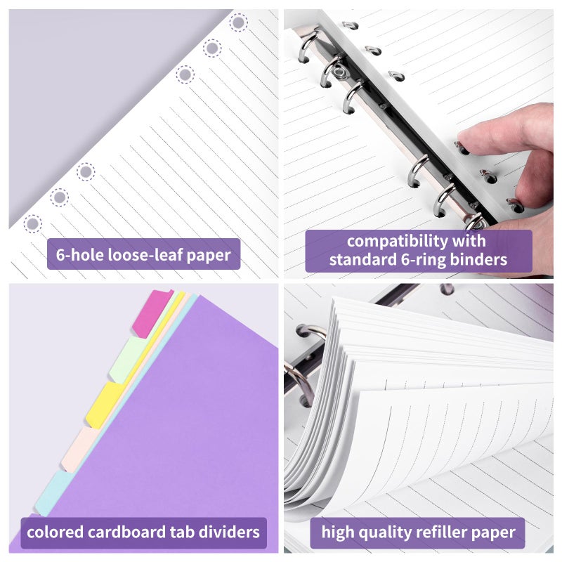 Billtigif A5 Refill Paper Planner Inserts, 6-Hole Loose Leaf Paper, College Ruled Loose Leaf with Binder Dividers, Punched Notebook Refills for 6-Ring Refillable Binder, 240 Pages, White - Image 3