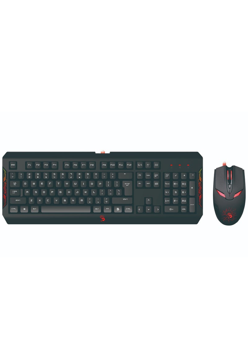 A4TECH - GAMING KEYBOARD MOUSE Q1100, DOUBLE SECURED WATER-RESISTANT, NEON GLARE BACKLIT FOR Windows XP/ Vista/ 7/ 8 /8.1 / 10, BLACK - Image 1
