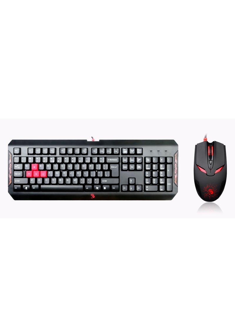 A4TECH - GAMING KEYBOARD MOUSE Q1100, DOUBLE SECURED WATER-RESISTANT, NEON GLARE BACKLIT FOR Windows XP/ Vista/ 7/ 8 /8.1 / 10, BLACK - Image 1