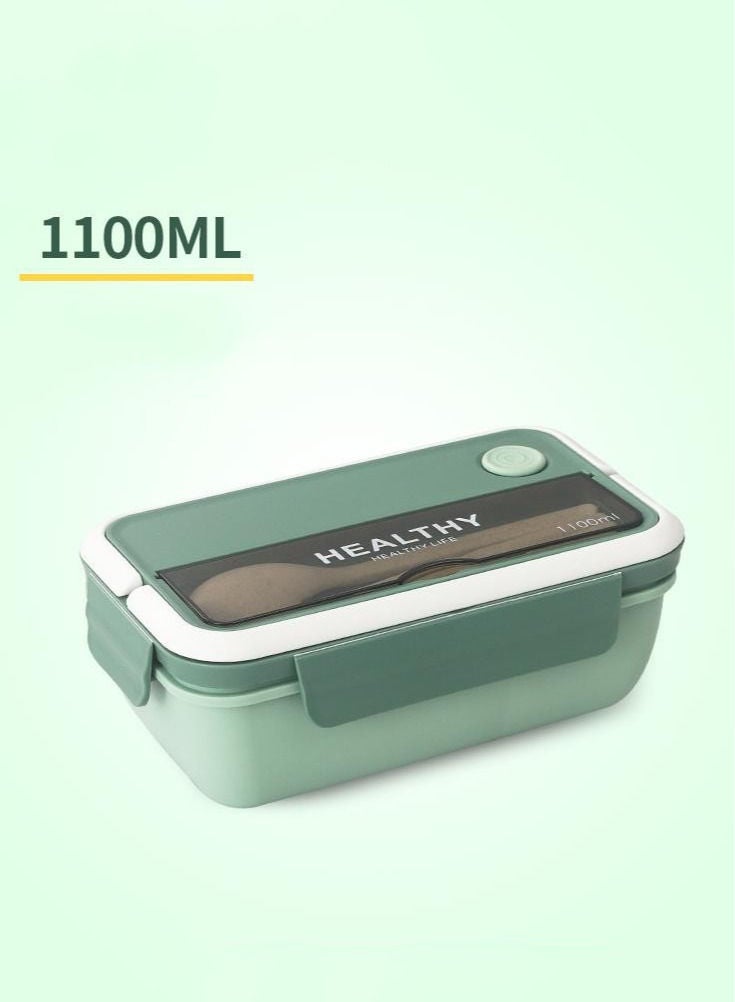 XiuWoo 4-Piece Lunch Box Set 1100ML Bento Box With Dinner Cup And Cutlery-Green  - Image 2