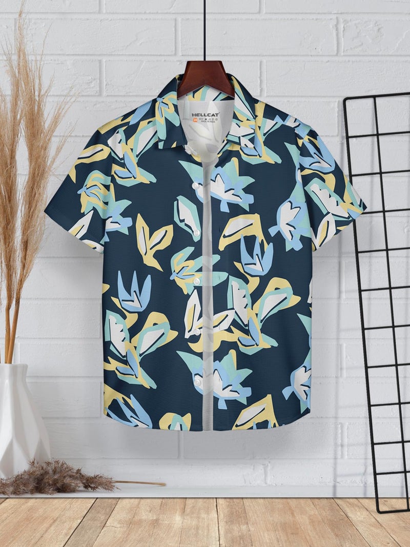 HELLCAT Blue Trendy Regular Fit Printed Causal Shirt for Boys/Blue/15-16 Years - Image 2