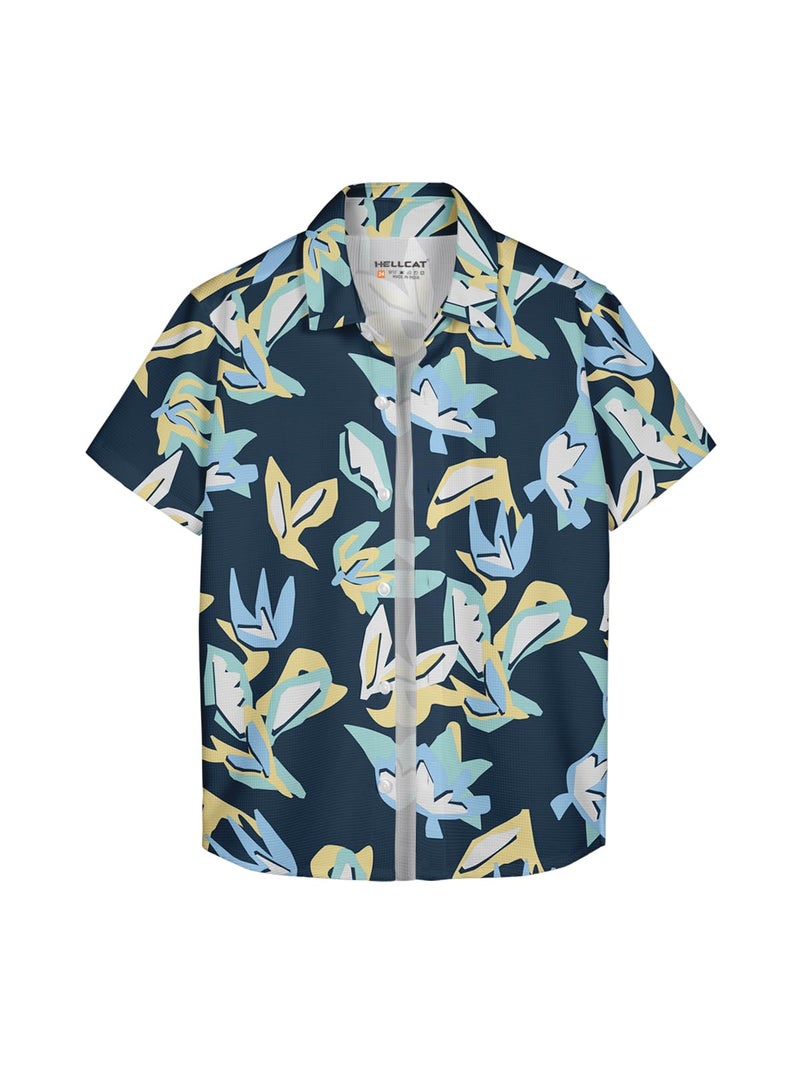 HELLCAT Blue Trendy Regular Fit Printed Causal Shirt for Boys/Blue/15-16 Years - Image 5