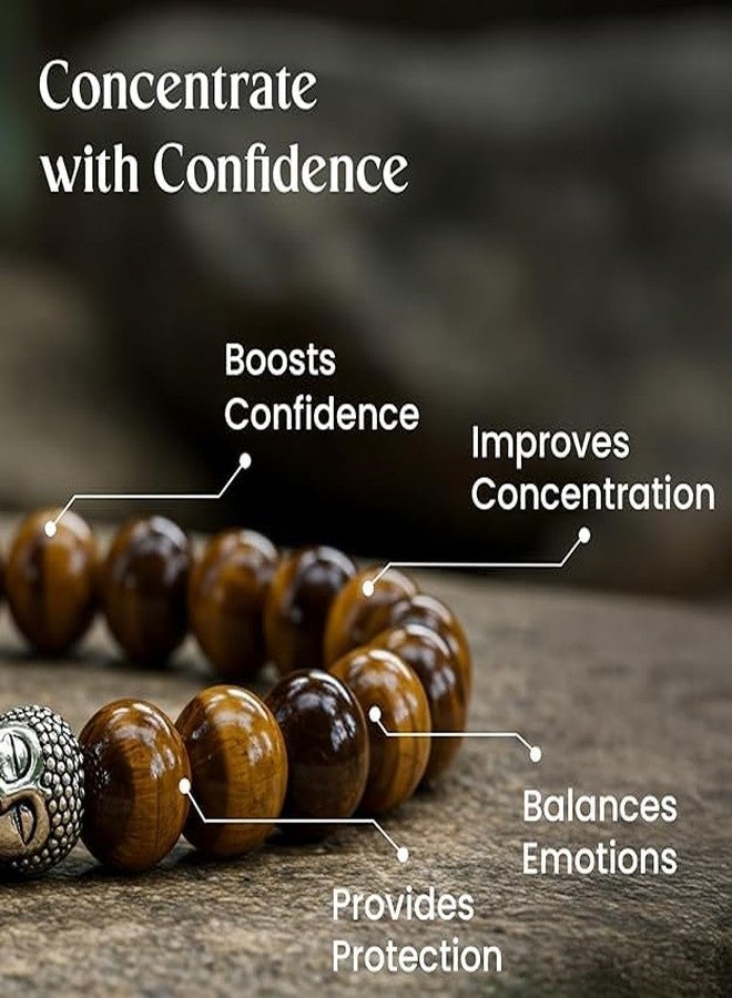 Sukhad Tiger Eye Buddha Head Bracelet for Men & Women | Natural Tiger Eye Stone Beaded Stretch Bracelet | Spiritual Meditation Energy Bracelet Jewelry - Image 4